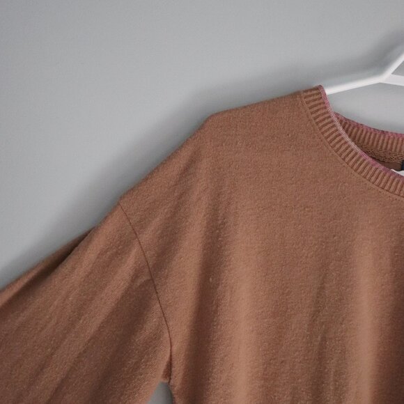 Democracy Brown Medium Lightweight Soft Pocket Ribbed Knit Pullover Sweater Top - Picture 3 of 12